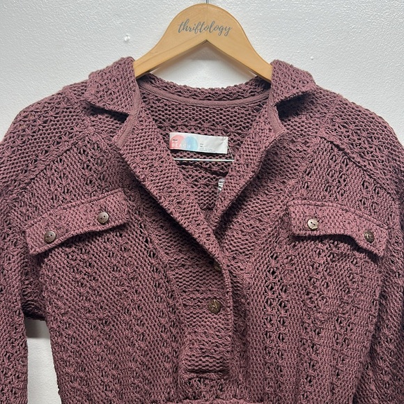 Free People Ryan Romper Shorts Crochet Open Woven Knit See Thru Plum Purple XS - Picture 4 of 8